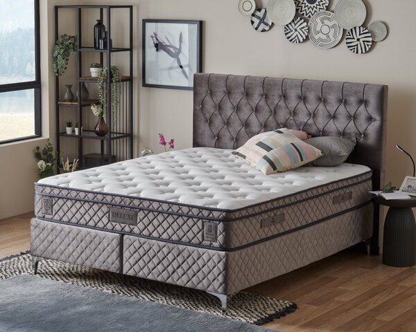 Čalouněná postel DELUXE s matrací - šedivá 180 × 200 cm