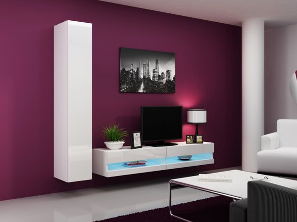 Levná obývací stěna VIGO NEW sestava 9 Barevné provedení VIGO: Bílá / Bílý lesk, LED osvětlení: bez osvětlení +0Kč