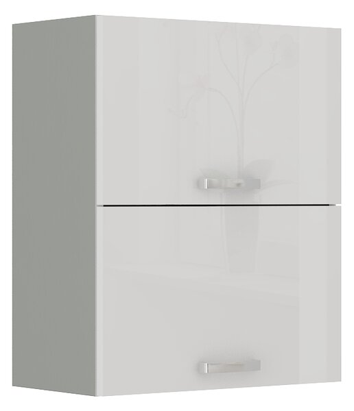 60 cm skříňka horní dvoudveřová (otevírání nahoru) Barevné provedení: Bianca - Šedá / Bílý lesk