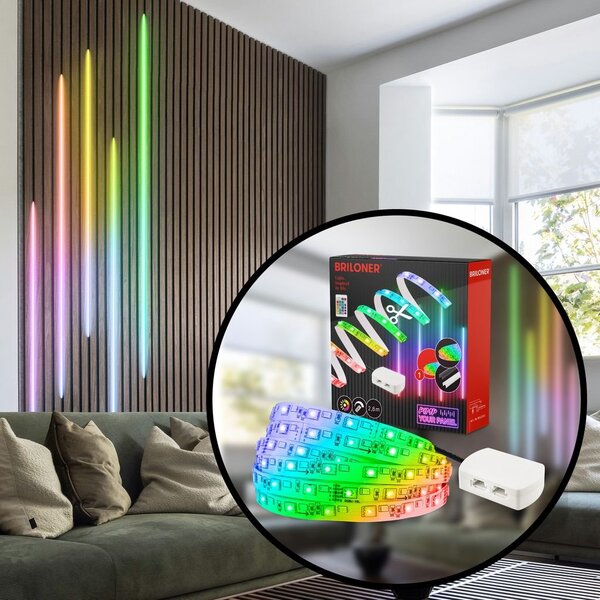 BRI 8022252 Startovací sada RGB LED pásek pro nástěnné panely – 260cm, dálkový ovladač, vč. rozbočovače - BRILONER