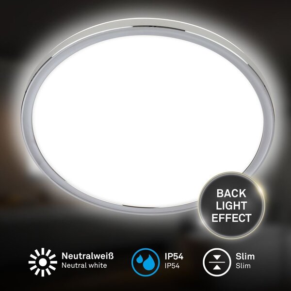 BRI 3872018 Pulap stropní svítidlo pr.29,3 cm - 18W, 2400lm, LED, přímé a nepřímé osvětlení, IP54, neutrální bílá, chrom - BRILONER