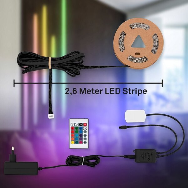 BRI 8022252 Startovací sada RGB LED pásek pro nástěnné panely – 260cm, dálkový ovladač, vč. rozbočovače - BRILONER
