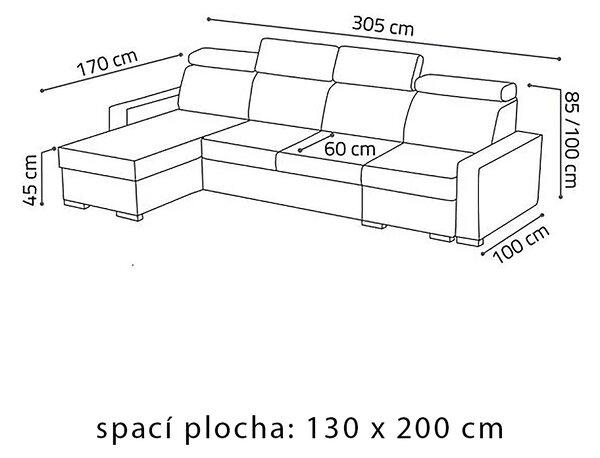 Sedací souprava PEDRO L | 170x305 | rozkládací + 2x úložný prostor | VÝBĚR TKANIN