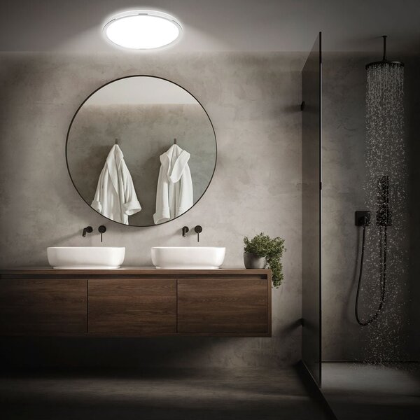 BRI 3873018 Pulap stropní svítidlo pr.42 cm - 22W, 3000lm, LED, přímé a nepřímé osvětlení, IP54, neutrální bílá, chrom - BRILONER