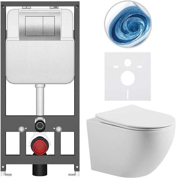 Kompletní WC set Basic/Cesso - bílá lesklá - WC tlačítko Maxio/Stříbrná - závěsné - předstěnová instalace - 49x36 cm - 8050BD85998