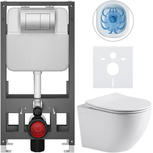 Kompletní WC set Basic/Cesso - bílá lesklá - WC tlačítko Maxio/Stříbrná - volně stojící - předstěnová instalace - 49x36 cm - 8050BD85952