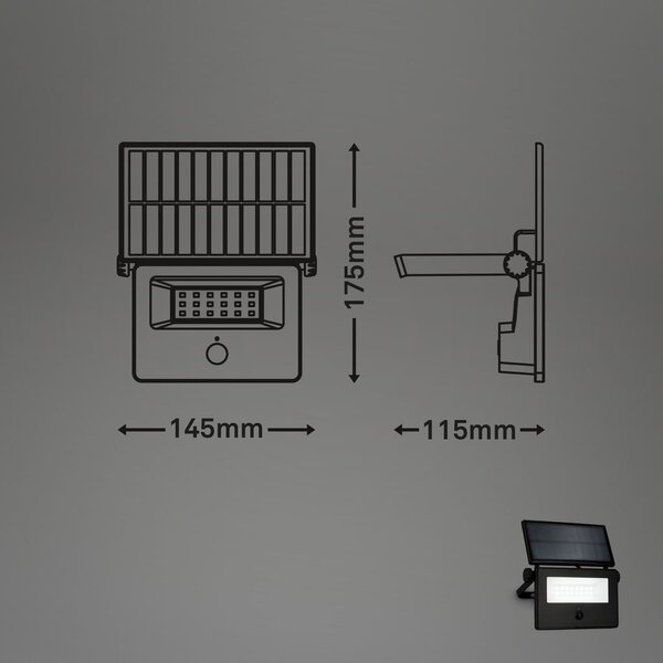 BRILO 3856015 Solární LED venkovní nástěnné svítidlo vč. IR senzoru, černé, 5W, 400 lm, sklo/plast - BRILO