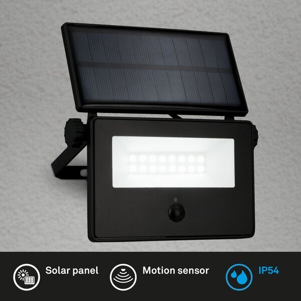 BRILO 3856015 Solární LED venkovní nástěnné svítidlo vč. IR senzoru, černé, 5W, 400 lm, sklo/plast - BRILO