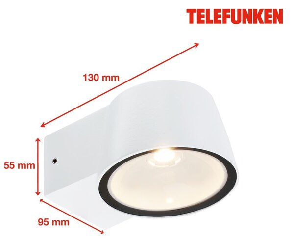 TF 323006TF TELEFUNKEN LED venkovní nástěnné svítidlo, IP54 voděodolné a prachotěsné, bílý hliník - BRILONER