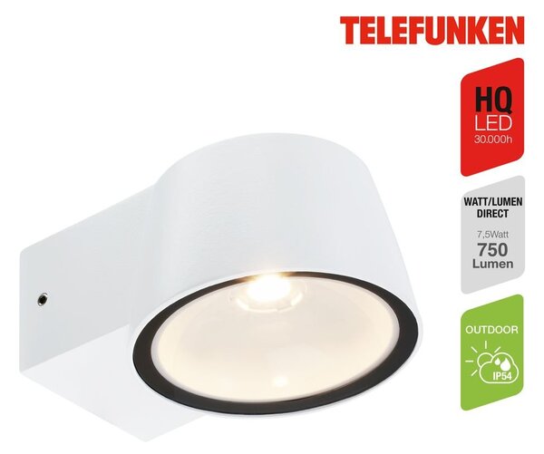 TF 323006TF TELEFUNKEN LED venkovní nástěnné svítidlo, IP54 voděodolné a prachotěsné, bílý hliník - BRILONER