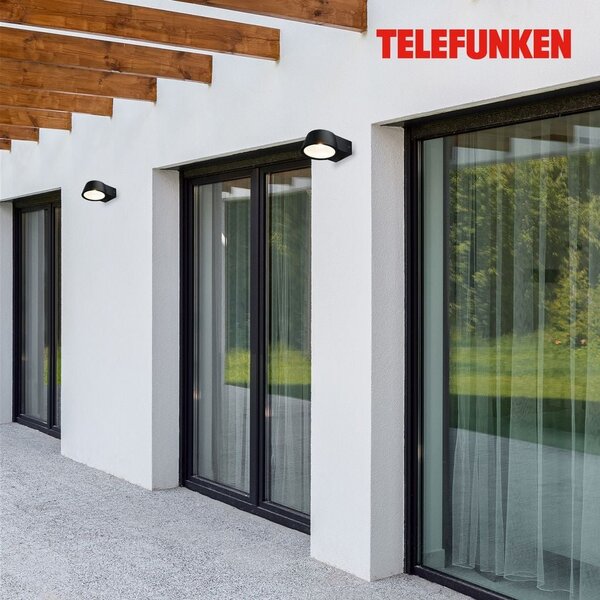 TF 323005TF TELEFUNKEN LED venkovní nástěnné svítidlo, IP54 voděodolné a prachotěsné, černý hliník - BRILONER