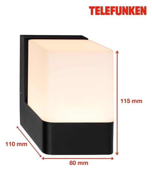 TF 322105TF TELEFUNKEN LED venkovní nástěnné svítidlo, ochrana proti stříkající vodě, kostka, teplá bílá, černá - BRILONER