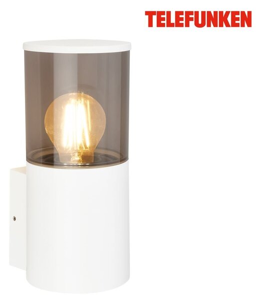 TF 322206TF TELEFUNKEN venkovní nástěnné svítidlo, voděodolné a prachotěsné, kouřové sklo, E27 patice, bílé - BRILONER