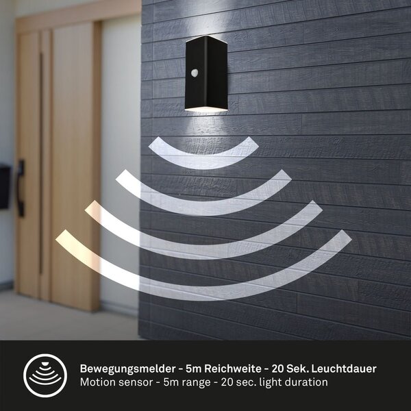 BRI 3788015 Kona LED venkovní nástěnné svítidlo, pohybové čidlo, soumrakový senzor, nabíjecí - BRILONER