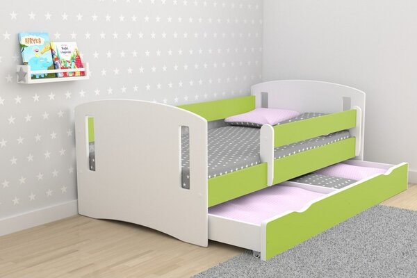 Dětská postel se zábranou Apolena - zelená Velikost spací plochy: 140x80, Matrace: ne, Šuplík: ANO