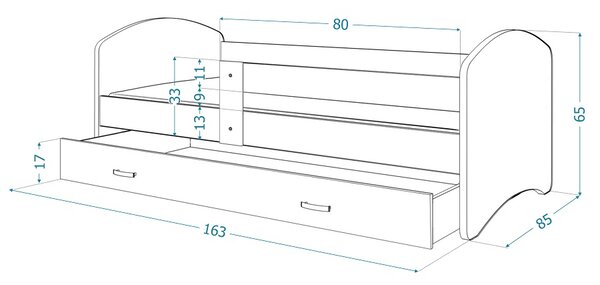AJK Dětská postel s tabulí na psaní - bílá Velikost spací plochy: 160x80, Matrace: ne