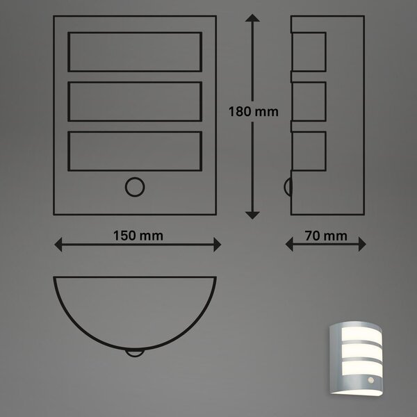 BRI 3795014 LED nabíjecí nástěnné svítidlo, venkovní, pohybové čidlo, soumrakový senzor, IP44, matný chrom - BRILONER