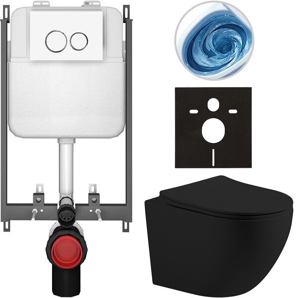 Kompletní WC set Basic/Cesso - černá matná - WC tlačítko Dualo/Bílá - pro zazdění - 49x36 cm - 8050BD86196