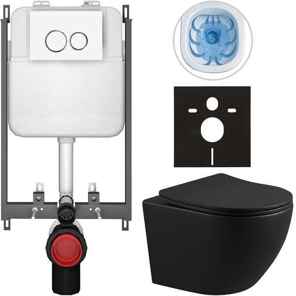 Kompletní WC set Basic/Cesso - černá matná - WC tlačítko Dualo/Bílá - pro zazdění - 49x36 cm - 8050BD86331