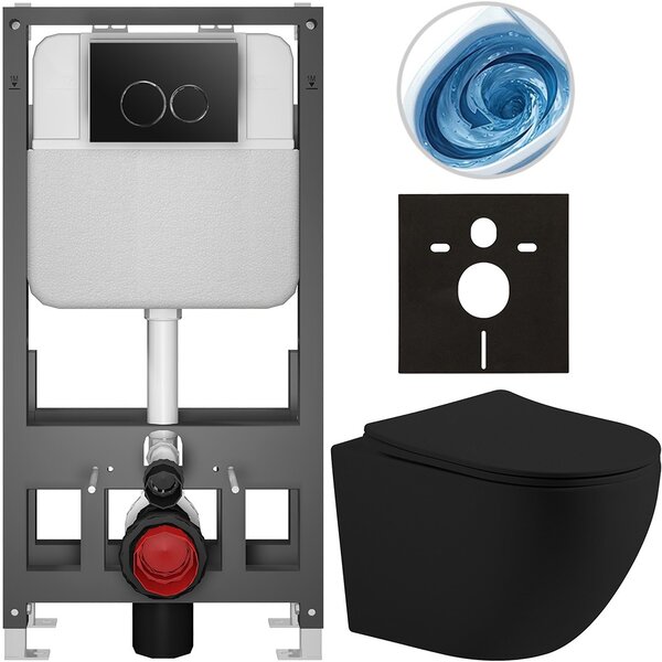 Kompletní WC set Basic/Cesso - černá matná - WC tlačítko Dualo/Černá - volně stojící - předstěnová instalace - 49x36 cm - 8050BD86202