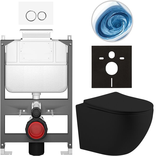 Kompletní WC set Basic/Cesso - černá matná - WC tlačítko Dualo/Bílá - ovládání shora - předstěnová instalace - 49x36 cm - 8050BD86195