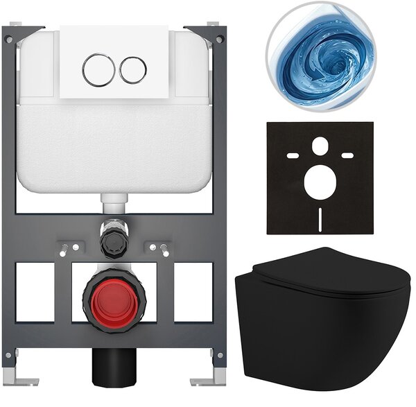 Kompletní WC set Basic/Cesso - černá matná - WC tlačítko Dualo/Bílá - závěsné - nízký modul - předstěnová instalace - 49x36 cm - 8050BD86199
