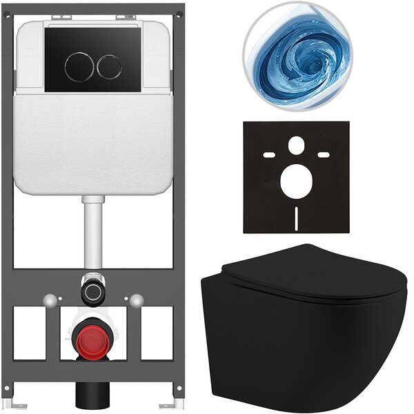 Kompletní WC set Basic/Cesso - černá matná - WC tlačítko Dualo/Černá - závěsné - předstěnová instalace - 49x36 cm - 8050BD86203