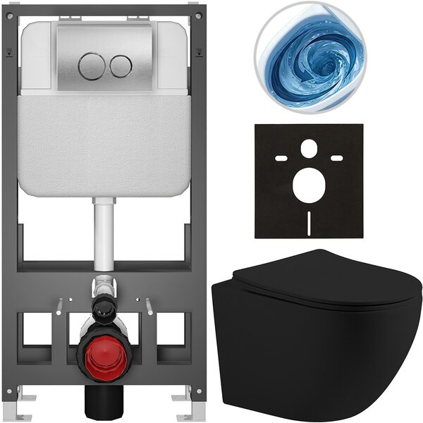Kompletní WC set Basic/Cesso - černá matná - WC tlačítko Dualo/Stříbrná - volně stojící - předstěnová instalace - 49x36 cm - 8050BD86207