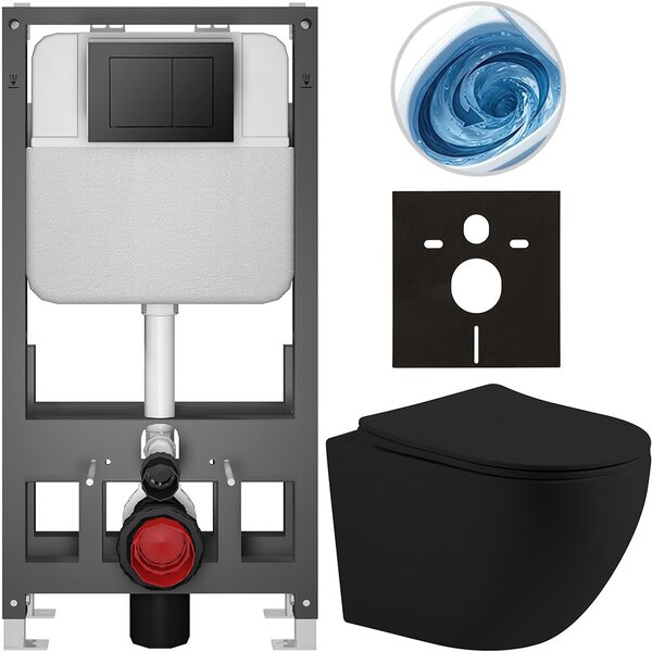 Kompletní WC set Basic/Cesso - černá matná - WC tlačítko Maxio/Černá - volně stojící - předstěnová instalace - 49x36 cm - 8050BD86217