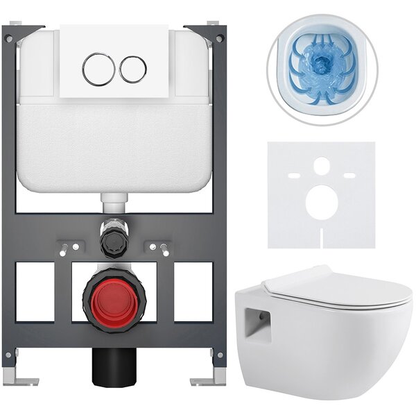 Kompletní WC set Basic/Dure - bílá lesklá - WC tlačítko Dualo/Bílá - závěsné - nízký modul - předstěnová instalace - 51x35 cm