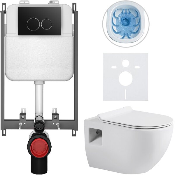 Kompletní WC set Basic/Dure - bílá lesklá - WC tlačítko Dualo/Černá - pro zazdění - 51x35 cm