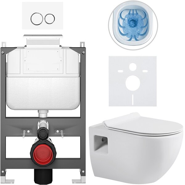 Kompletní WC set Basic/Dure - bílá lesklá - WC tlačítko Dualo/Bílá - ovládání shora - předstěnová instalace - 51x35 cm