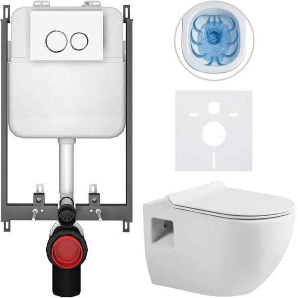 Kompletní WC set Basic/Dure - bílá lesklá - WC tlačítko Dualo/Bílá - pro zazdění - 51x35 cm