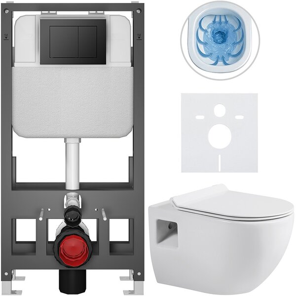 Kompletní WC set Basic/Dure - bílá lesklá - WC tlačítko Maxio/Černá - volně stojící - předstěnová instalace - 51x35 cm