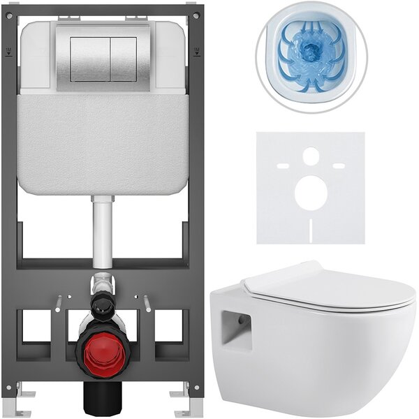 Kompletní WC set Basic/Dure - bílá lesklá - WC tlačítko Maxio/Stříbrná - volně stojící - předstěnová instalace - 51x35 cm