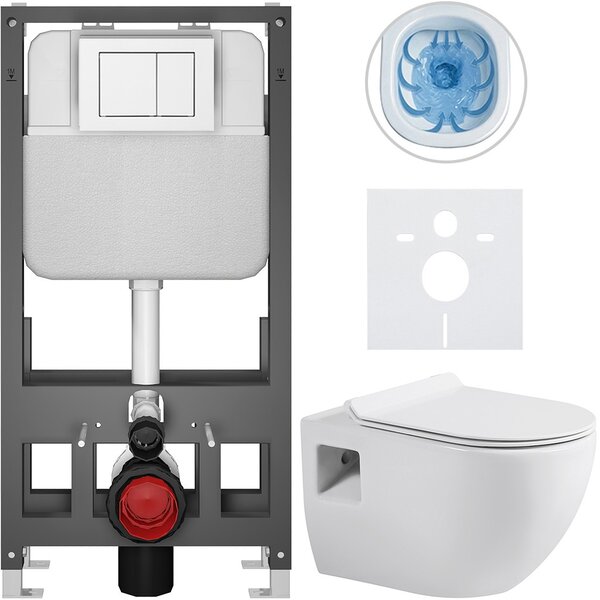 Kompletní WC set Basic/Dure - bílá lesklá - WC tlačítko Maxio/Bílá - volně stojící - předstěnová instalace - 51x35 cm