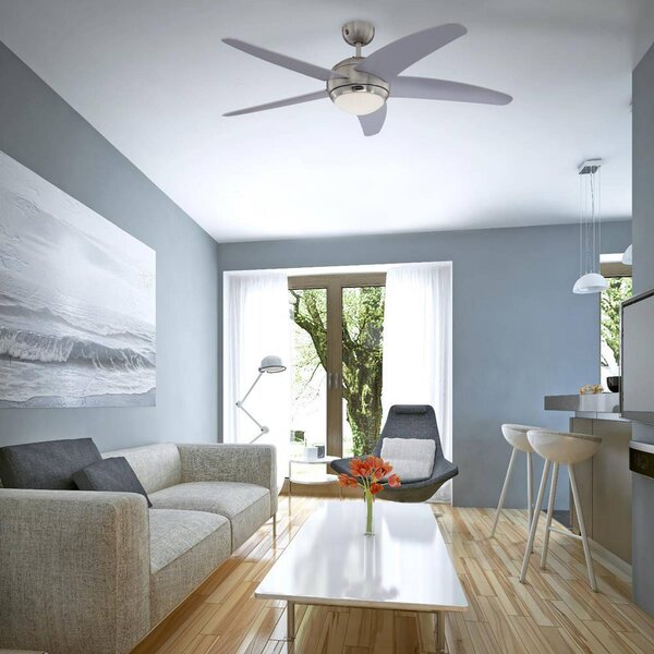 Westinghouse Stropní ventilátor s osvětlením Bendan, stříbrný, Hliník / šedá / zinek, Obývací pokoj / jídelna, Dřevo, Moderní