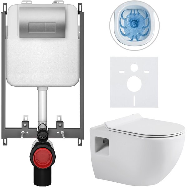 Kompletní WC set Basic/Dure - bílá lesklá - WC tlačítko Modulo/Stříbrná - pro zazdění - 51x35 cm