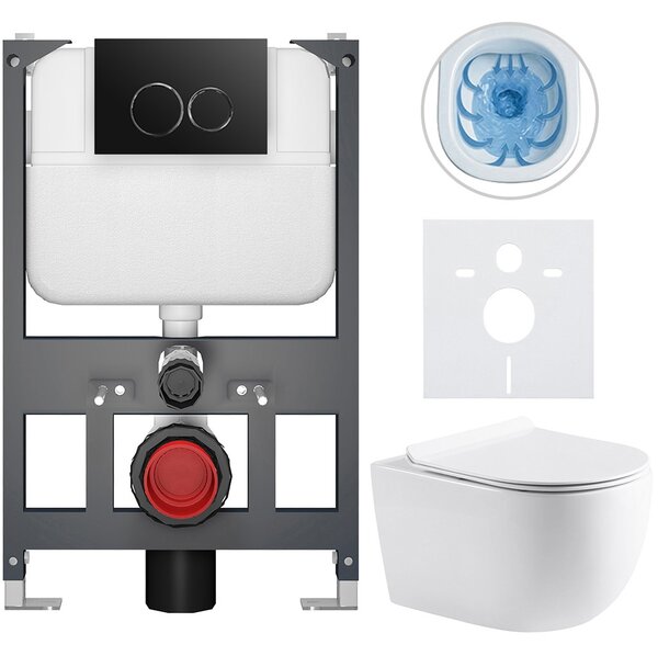 Kompletní WC set Basic/Felci - bílá lesklá - WC tlačítko Dualo/Černá - závěsné - nízký modul - předstěnová instalace - 53x37 cm