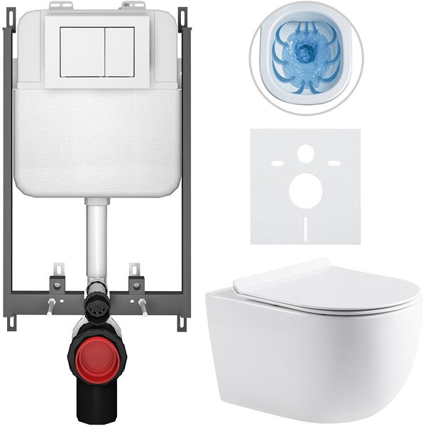 Kompletní WC set Basic/Felci - bílá lesklá - WC tlačítko Maxio/Bílá - pro zazdění - 53x37 cm
