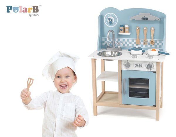 Dětská kuchyňka Viga 44047 PolarB stříbrná / modrá