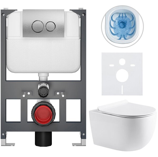 Kompletní WC set Basic/Felci - bílá lesklá - WC tlačítko Dualo/Stříbrná - závěsné - nízký modul - předstěnová instalace - 53x37 cm