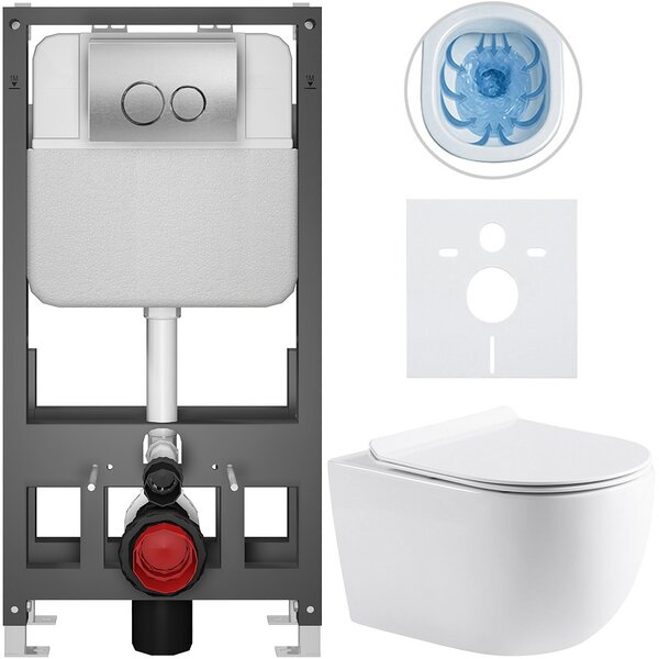 Kompletní WC set Basic/Felci - bílá lesklá - WC tlačítko Dualo/Stříbrná - volně stojící - předstěnová instalace - 53x37 cm