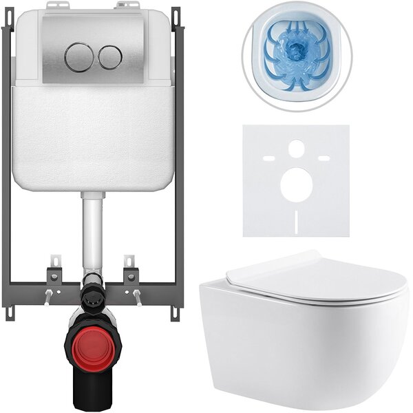 Kompletní WC set Basic/Felci - bílá lesklá - WC tlačítko Dualo/Stříbrná - pro zazdění - 53x37 cm