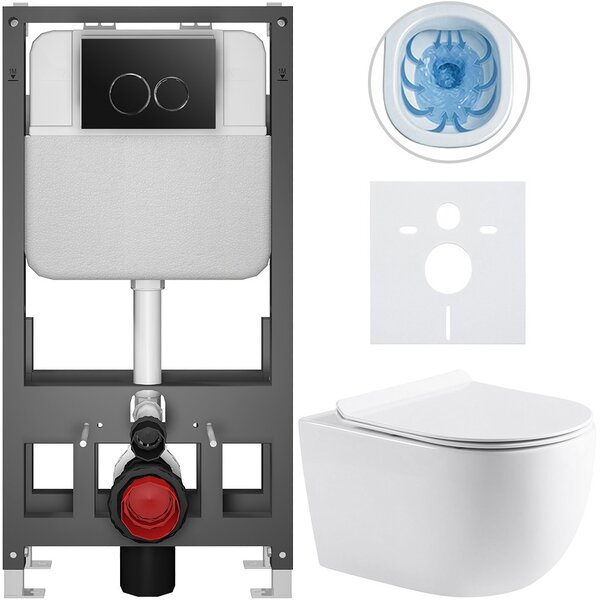 Kompletní WC set Basic/Felci - bílá lesklá - WC tlačítko Dualo/Černá - volně stojící - předstěnová instalace - 53x37 cm