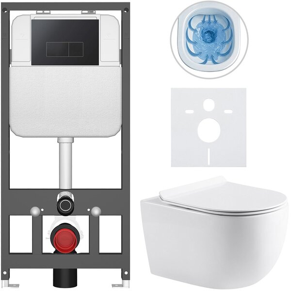 Kompletní WC set Basic/Felci - bílá lesklá - WC tlačítko Modulo/Černá - závěsné - předstěnová instalace - 53x37 cm