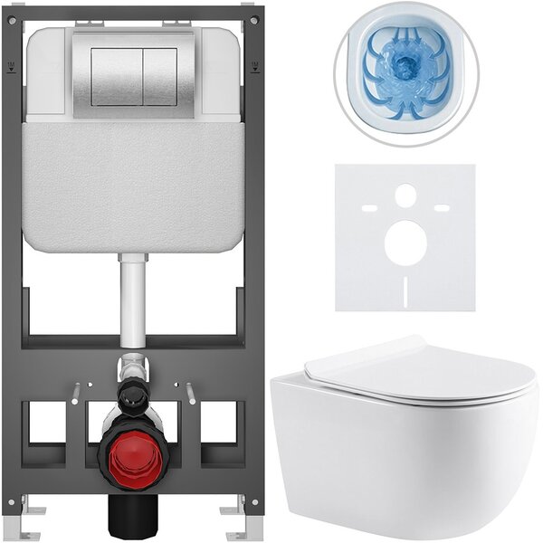 Kompletní WC set Basic/Felci - bílá lesklá - WC tlačítko Maxio/Stříbrná - volně stojící - předstěnová instalace - 53x37 cm