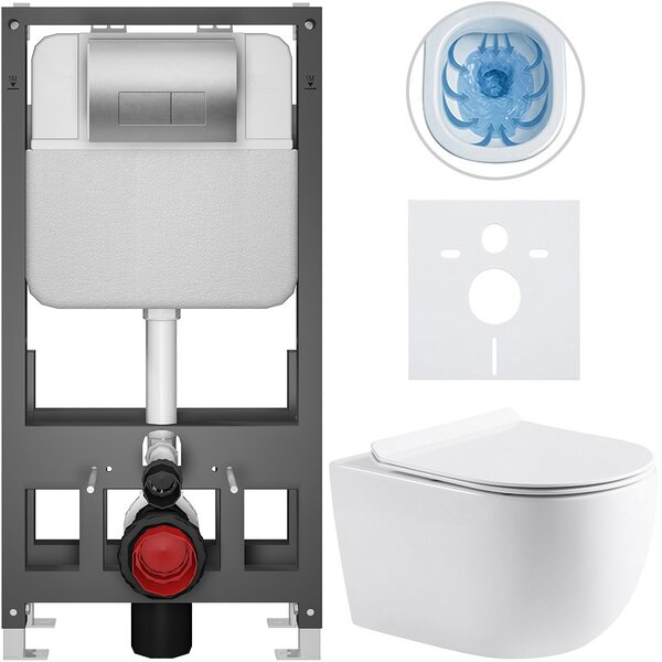 Kompletní WC set Basic/Felci - bílá lesklá - WC tlačítko Modulo/Stříbrná - volně stojící - předstěnová instalace - 53x37 cm