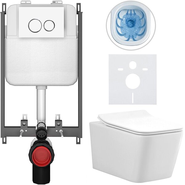 Kompletní WC set Basic/Forte - bílá lesklá - WC tlačítko Dualo/Bílá - pro zazdění - 51x36 cm