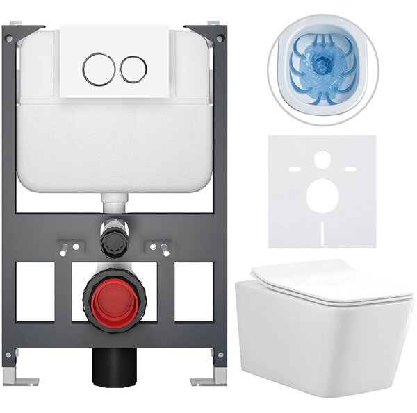 Kompletní WC set Basic/Forte - bílá lesklá - WC tlačítko Dualo/Bílá - závěsné - nízký modul - předstěnová instalace - 51x36 cm